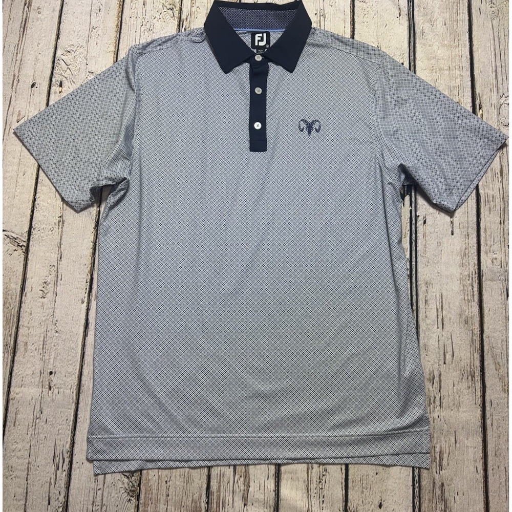 FootJoy Polo Shirt Men's Size M Blue Floral Short Sloove Chest Logo Stretch